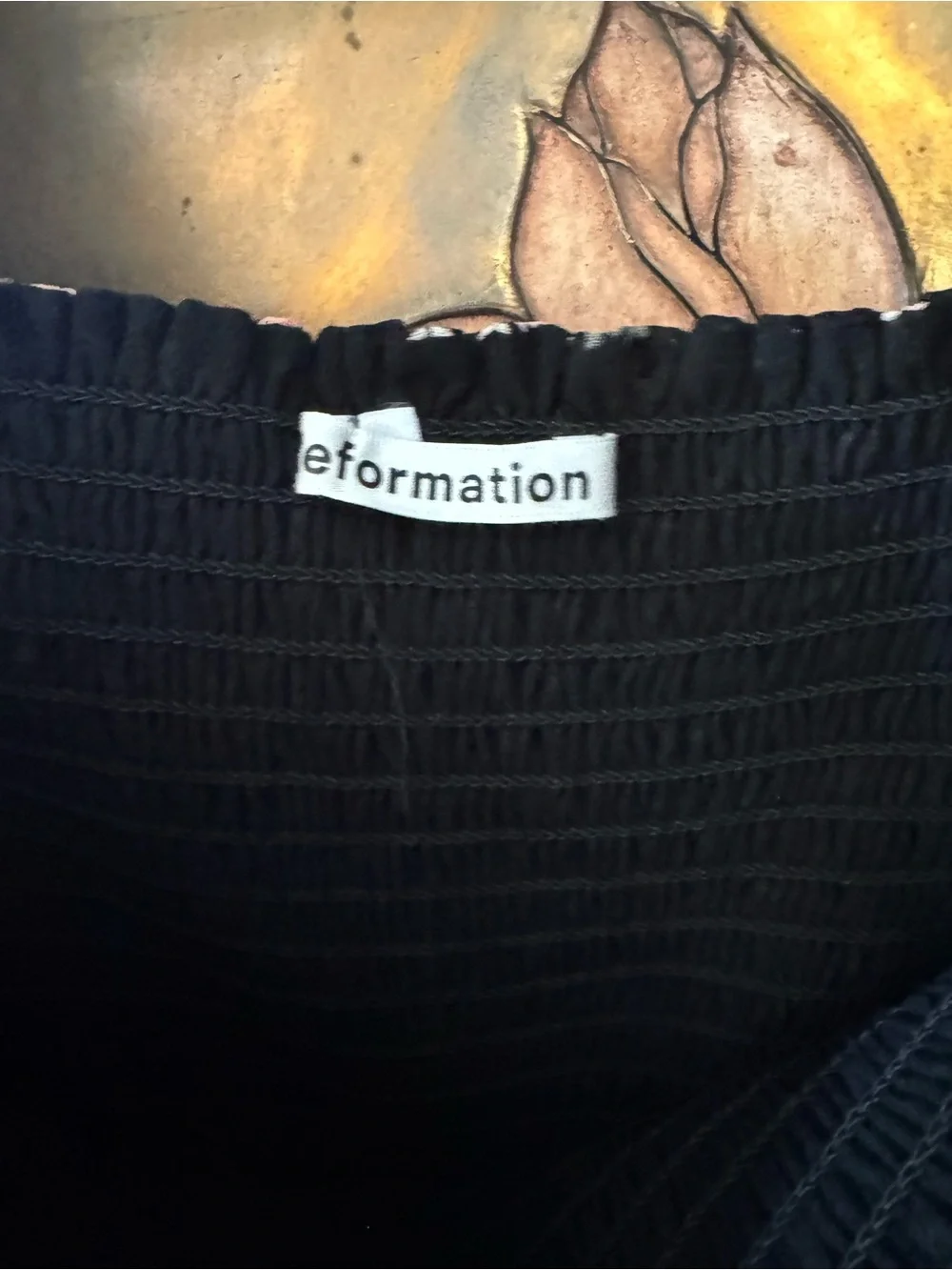 Reformation Black Smocked Floral Top
